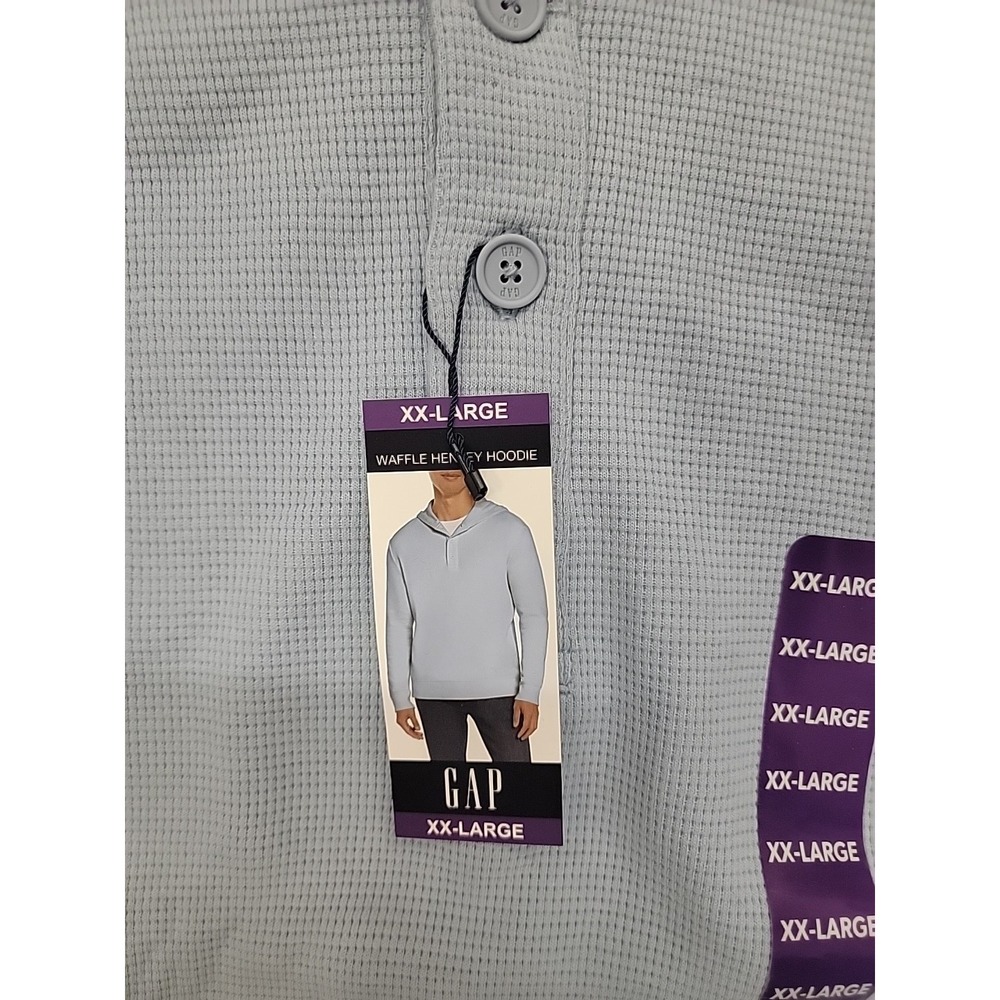 Gap Men's Relaxed Fit Super Soft Waffle Henley Hoodie Blue Medium - Picture 2 of 2